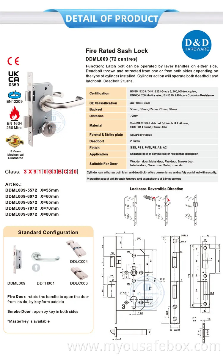 CE Security Euro Fire Rated Stainless Steel Safe Mortise Handle Metal Sash SUS Commercial Wooden Cylinder Magnetic Key Zinc Sliding Inner Guangdong Door Lock